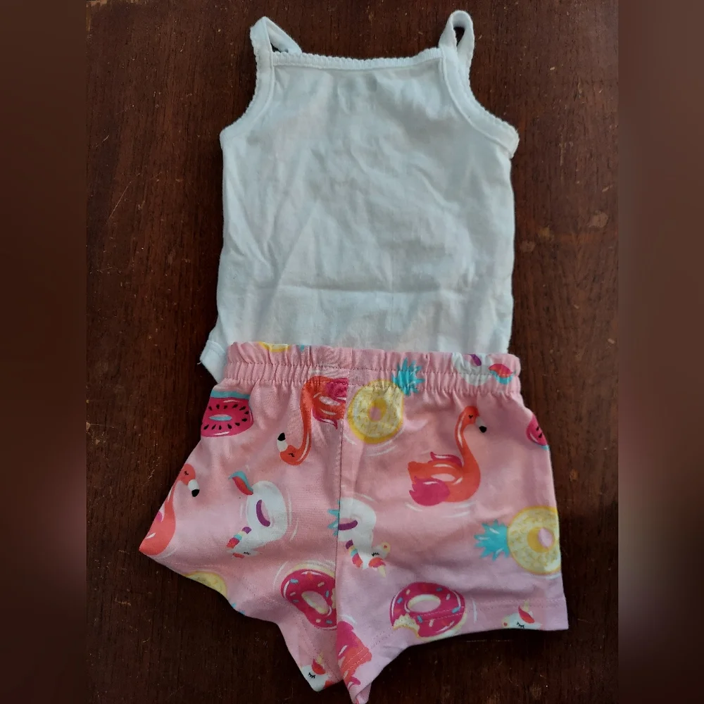 🎁 10/$25-Flamingos shorts and onesie set, 0- 3 months